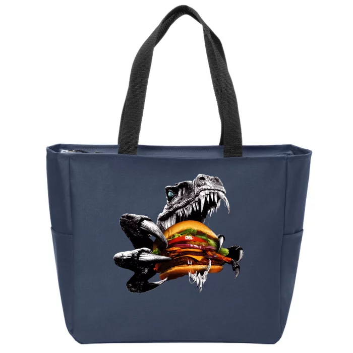 Hungry T-Rex Eating A Burger Zip Tote Bag