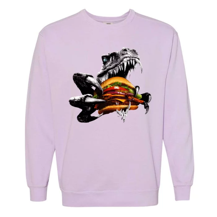 Hungry T-Rex Eating A Burger Garment-Dyed Sweatshirt