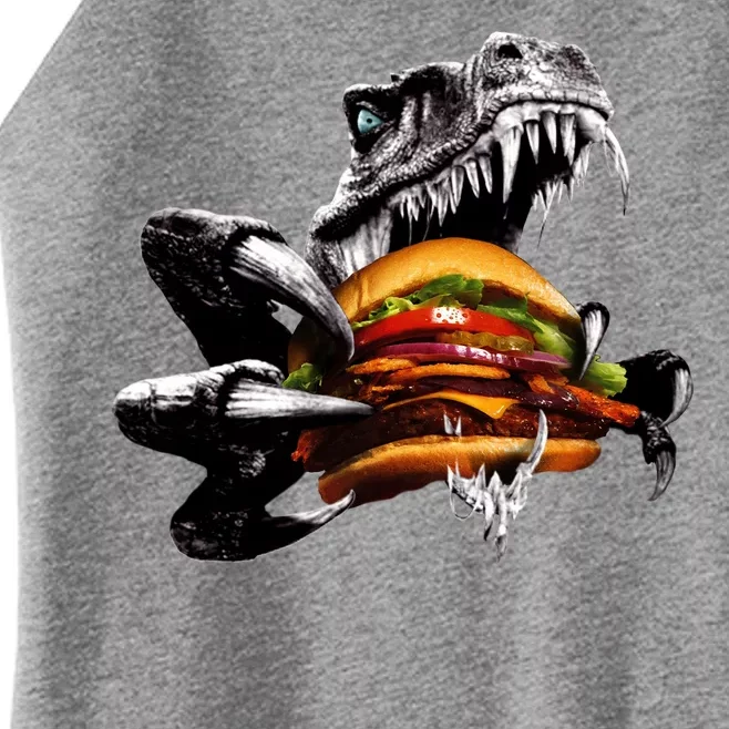 Hungry T-Rex Eating A Burger Women’s Perfect Tri Rocker Tank