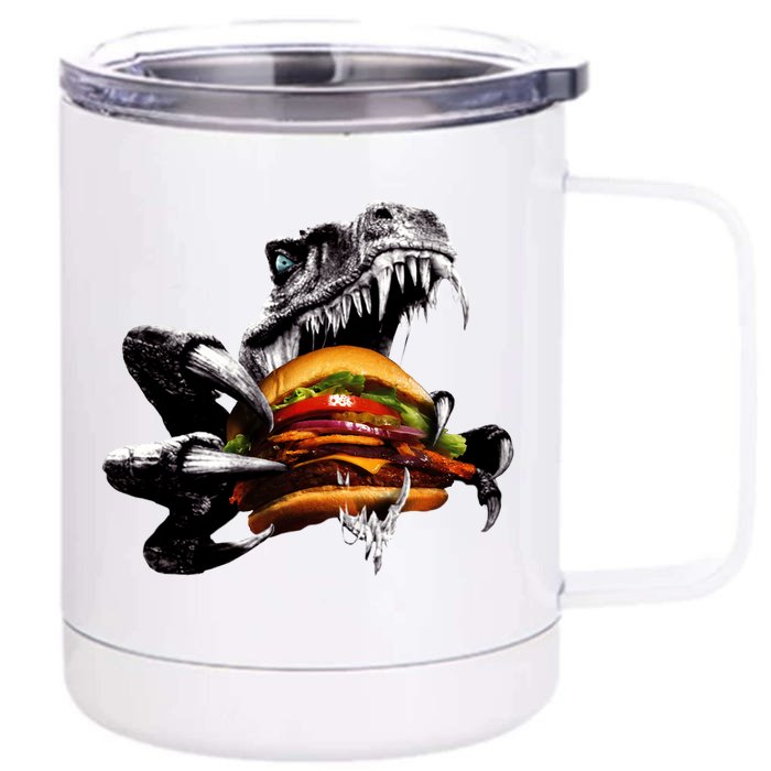 Hungry T-Rex Eating A Burger Front & Back 12oz Stainless Steel Tumbler Cup