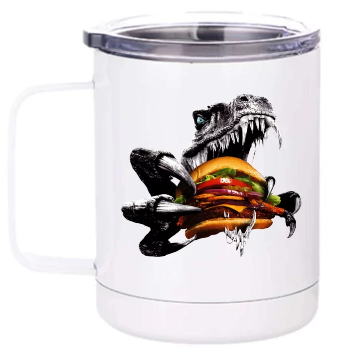 Hungry T-Rex Eating A Burger Front & Back 12oz Stainless Steel Tumbler Cup