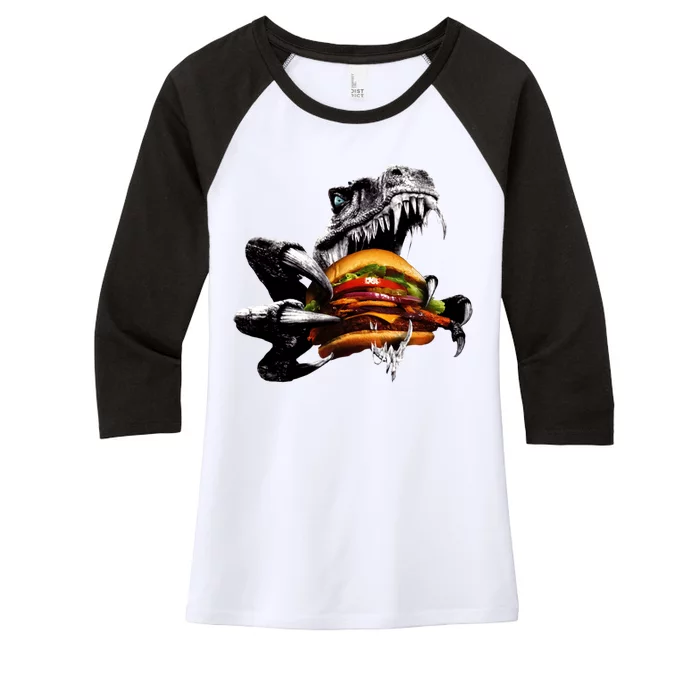 Hungry T-Rex Eating A Burger Women's Tri-Blend 3/4-Sleeve Raglan Shirt