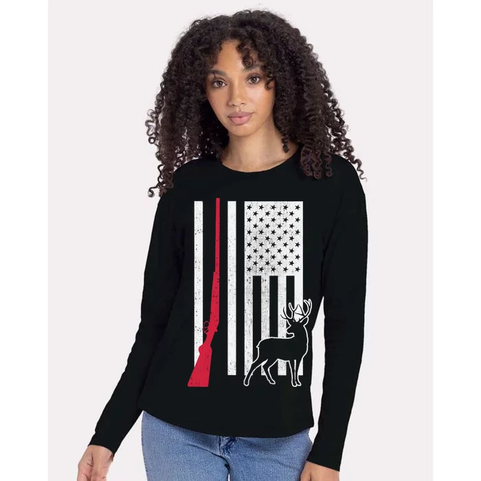 Hunting Deer Rifle Flag Womens Cotton Relaxed Long Sleeve T-Shirt