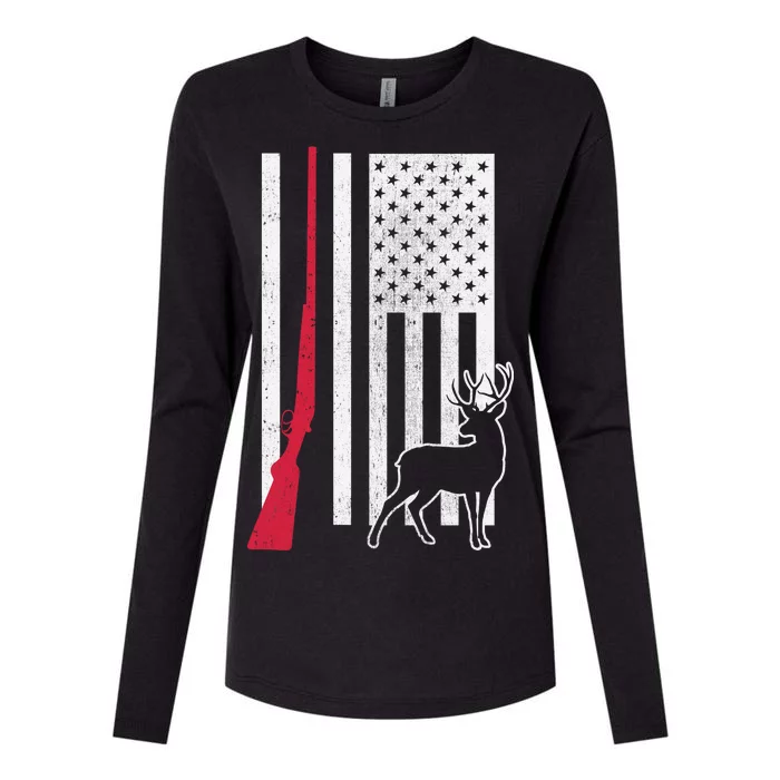 Hunting Deer Rifle Flag Womens Cotton Relaxed Long Sleeve T-Shirt