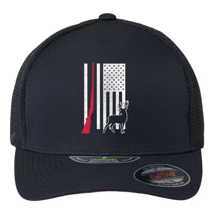 Hunting Deer Rifle Flag Flexfit Unipanel Trucker Cap