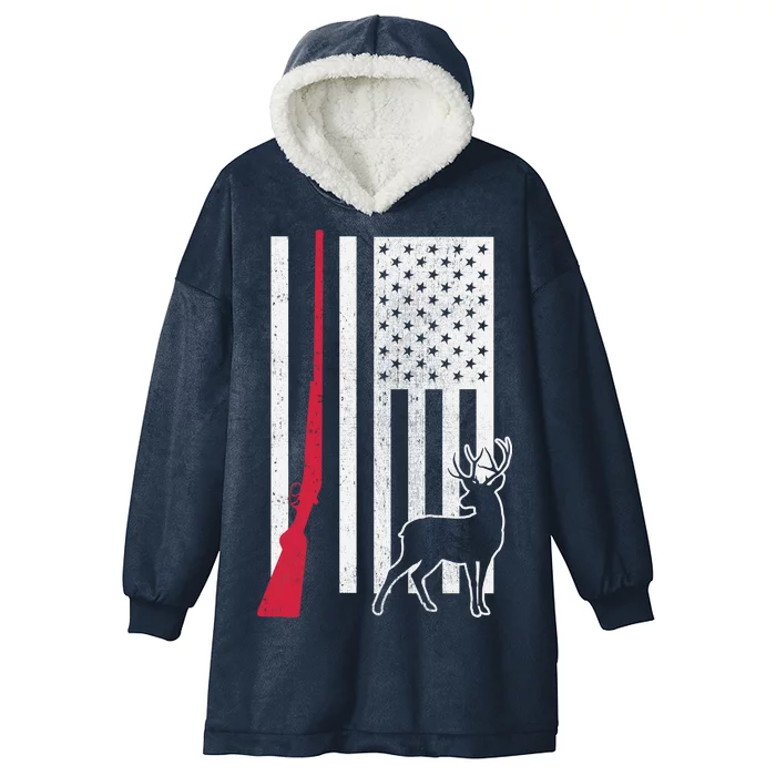 Hunting Deer Rifle Flag Hooded Wearable Blanket