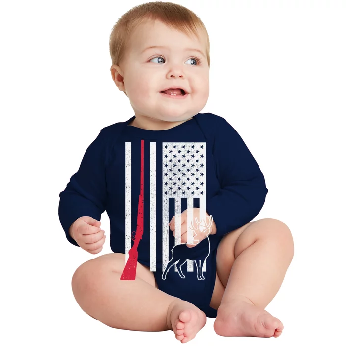 Hunting Deer Rifle Flag Baby Long Sleeve Bodysuit