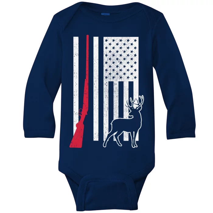 Hunting Deer Rifle Flag Baby Long Sleeve Bodysuit