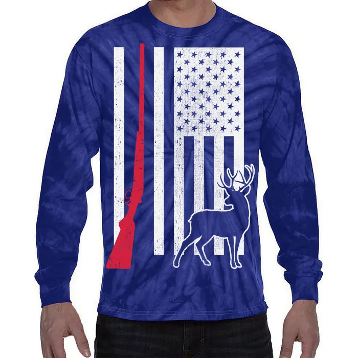 Hunting Deer Rifle Flag Tie-Dye Long Sleeve Shirt