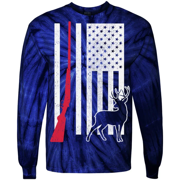 Hunting Deer Rifle Flag Tie-Dye Long Sleeve Shirt