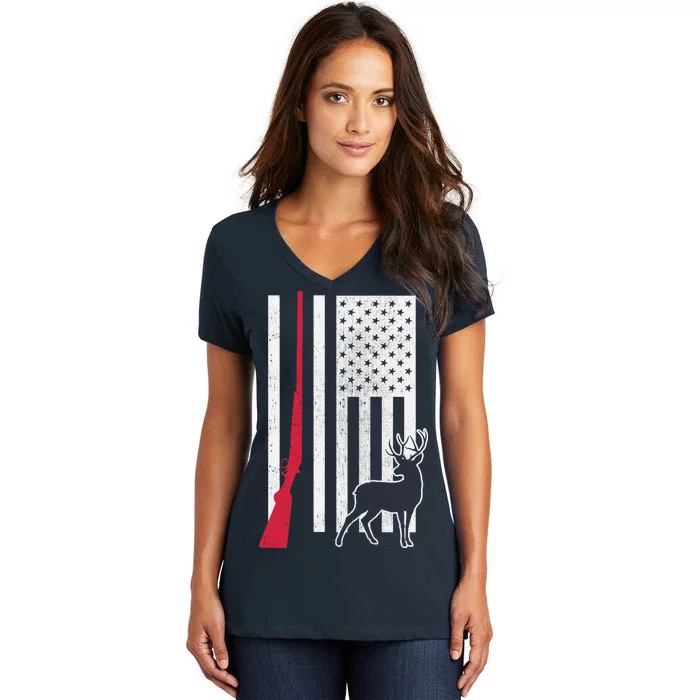 Hunting Deer Rifle Flag Women's V-Neck T-Shirt