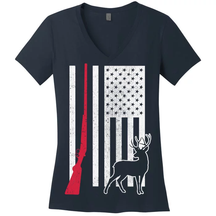 Hunting Deer Rifle Flag Women's V-Neck T-Shirt