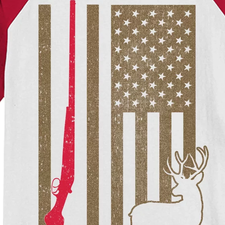 Hunting Deer Rifle Flag Kids Colorblock Raglan Jersey