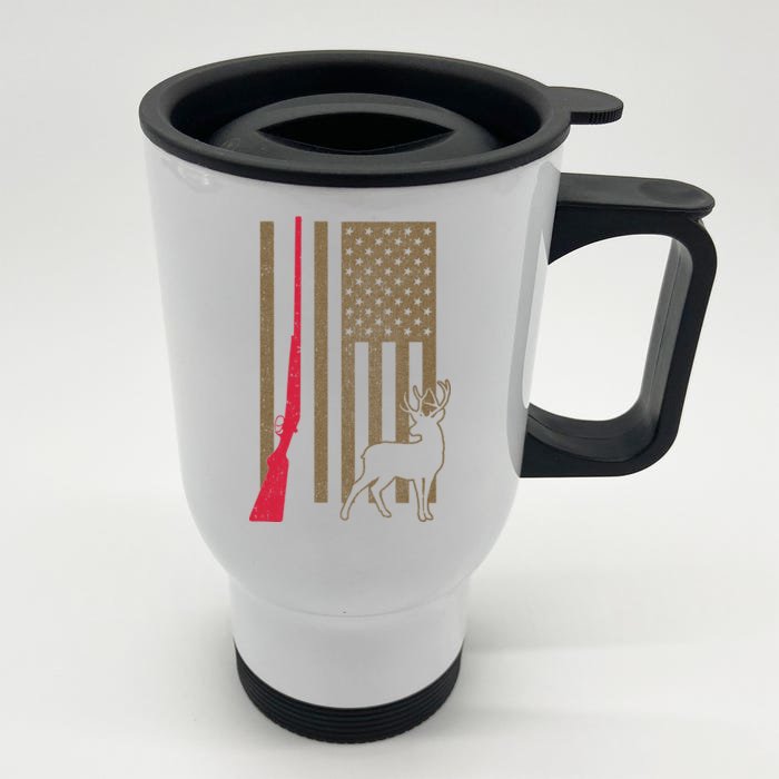 Hunting Deer Rifle Flag Front & Back Stainless Steel Travel Mug