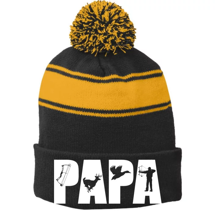 Hunting Papa Stripe Pom Pom Beanie