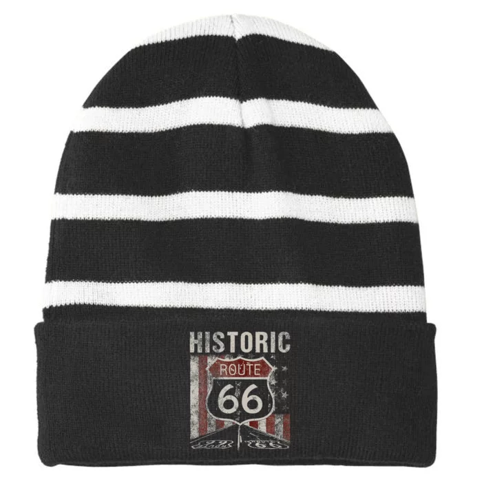 Historic U.S.A. Route 66 Highway Striped Beanie with Solid Band