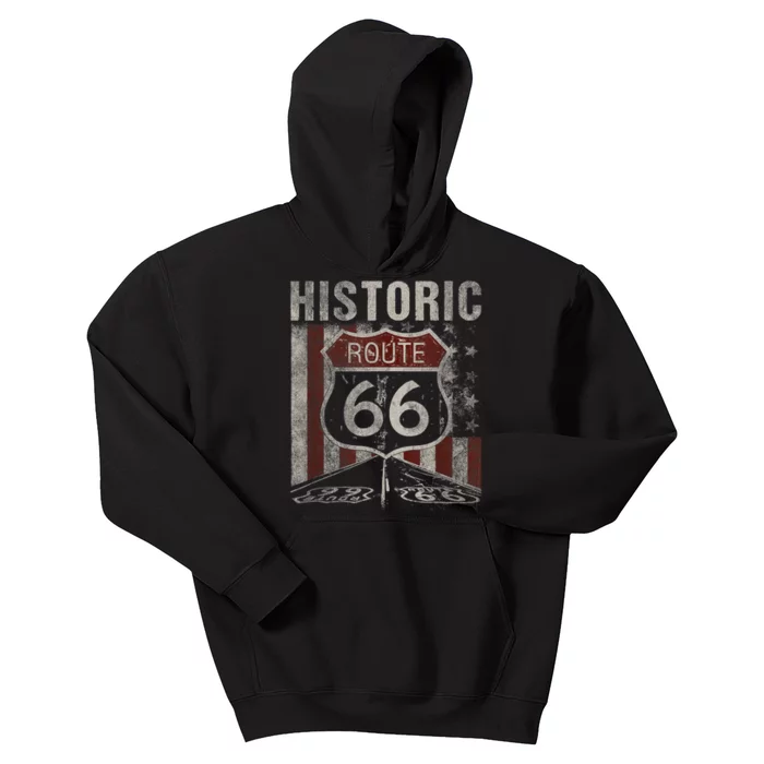 Historic U.S.A. Route 66 Highway Vintage America Road Sign Kids Hoodie