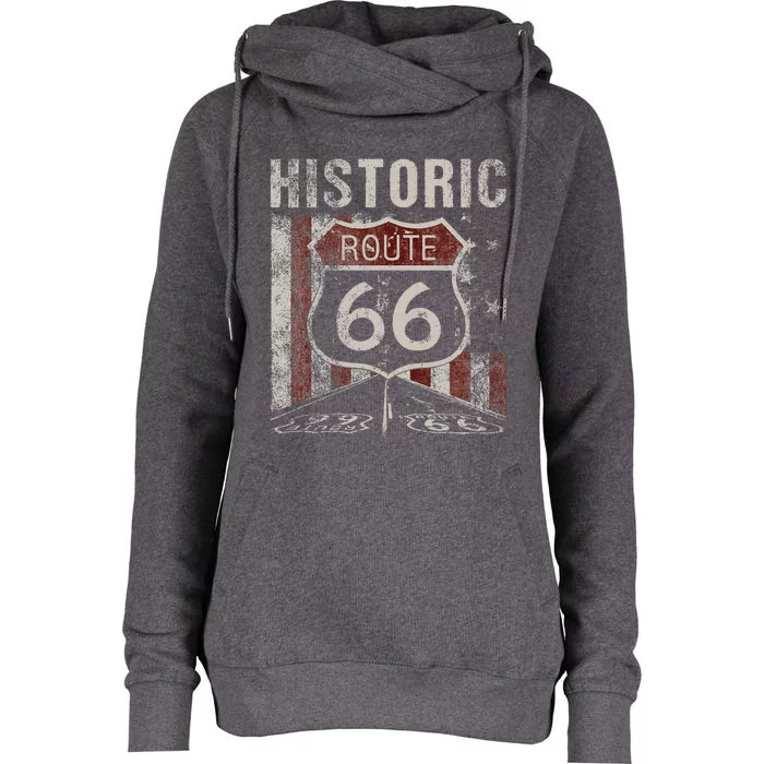 Historic U.S.A. Route 66 Highway Vintage America Road Sign Womens Funnel Neck Pullover Hood