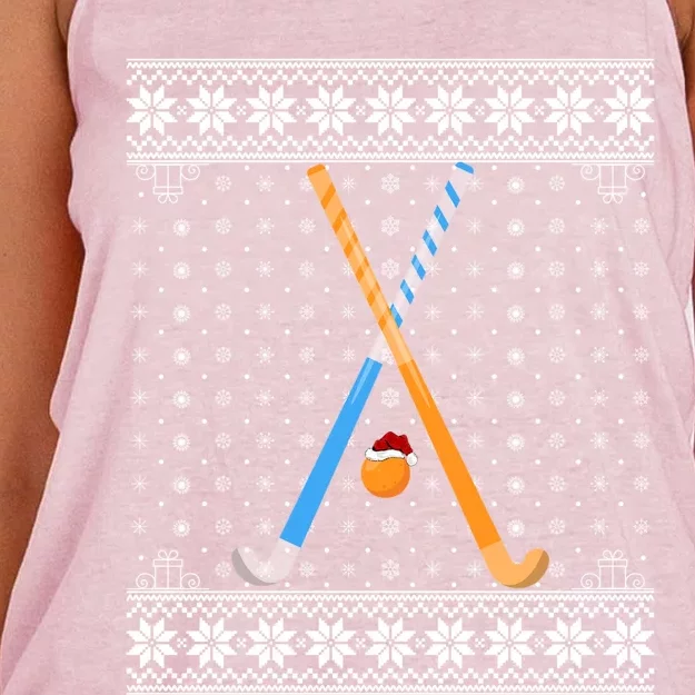 Hockey Ugly Sweater Santa Lighting Field Hockey Christmas Cute Gift Women's Knotted Racerback Tank