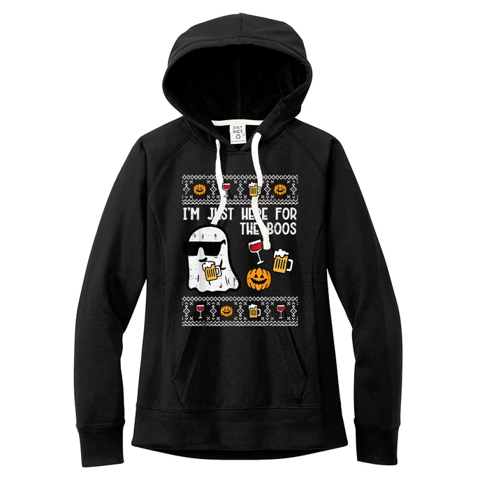 Halloween Ugly Sweater Here For Boos Ghost Costume Women's Fleece Hoodie