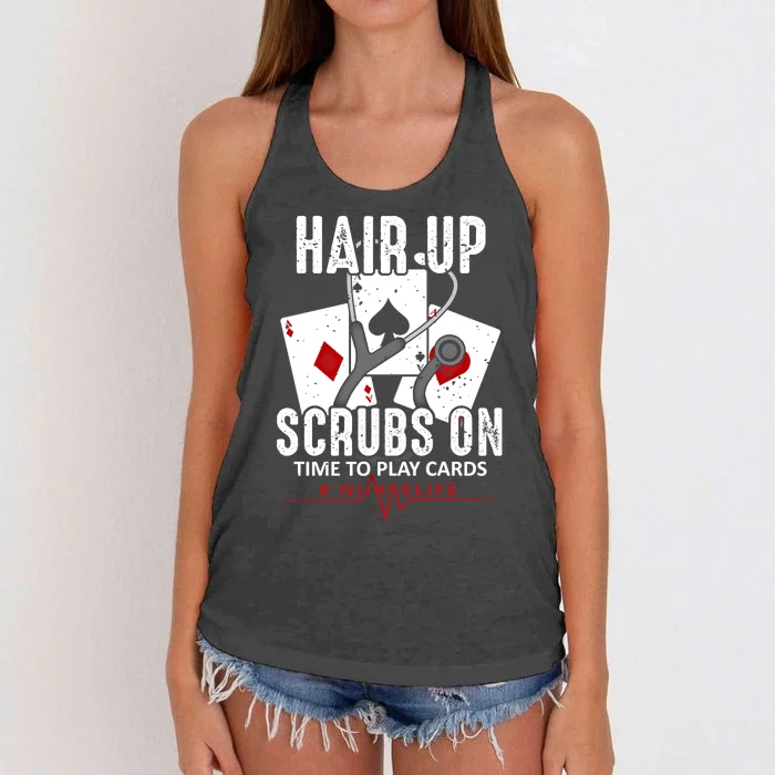 Hair Up Scrubs On Poker Nurse Joke Nursing School Profession Funny Gift Women's Knotted Racerback Tank