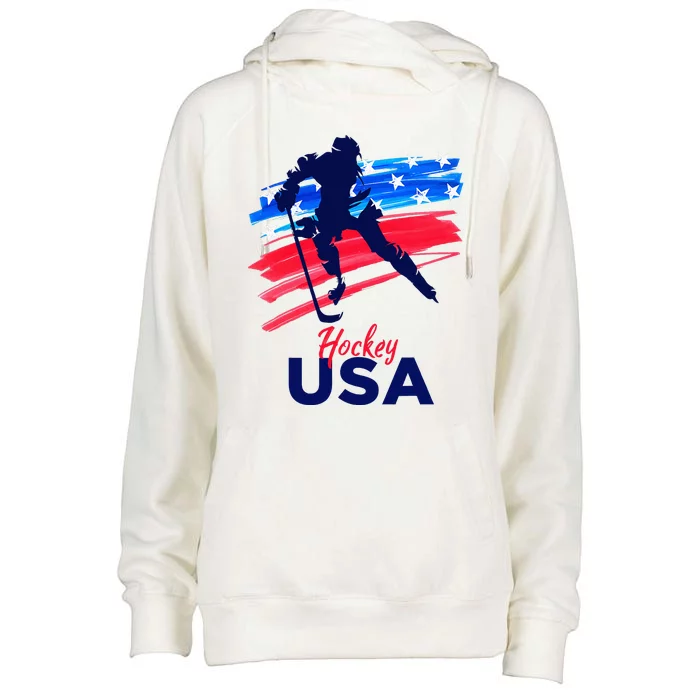 Hockey Usa Support The Team U.S.A Ice Hockey Lover Womens Funnel Neck Pullover Hood