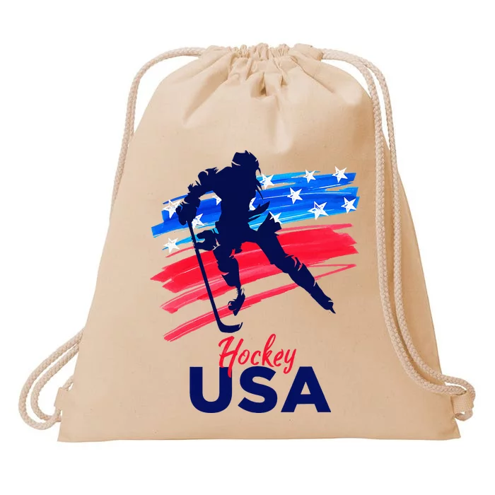 Hockey Usa Support The Team U.S.A Ice Hockey Lover Drawstring Bag