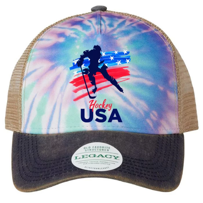 Hockey Usa Support The Team U.S.A Ice Hockey Lover Legacy Tie Dye Trucker Hat