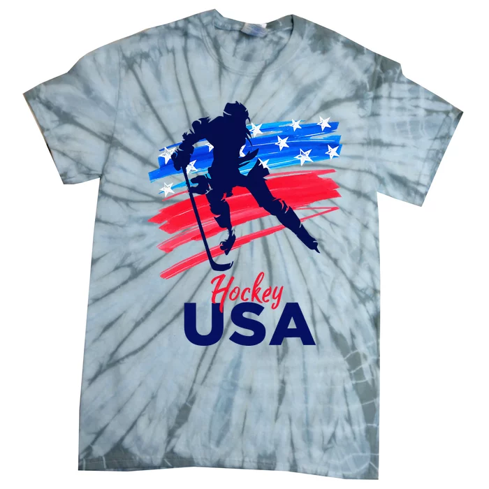 Hockey Usa Support The Team U.S.A Ice Hockey Lover Tie-Dye T-Shirt