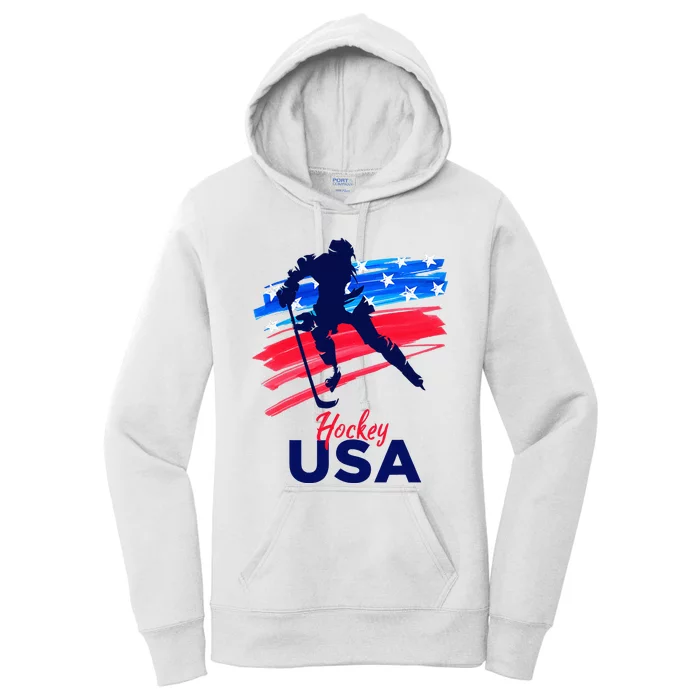 Hockey Usa Support The Team U.S.A Ice Hockey Lover Women's Pullover Hoodie