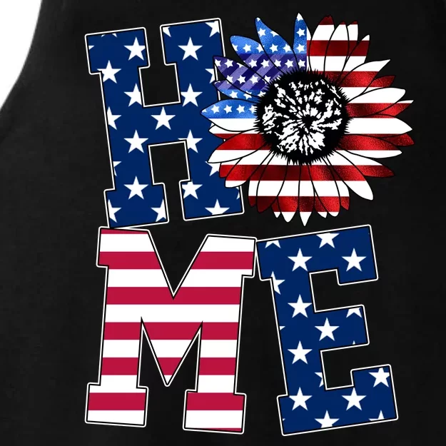 Home USA Sunflower Independence Day Celebration Ladies Tri-Blend Wicking Tank