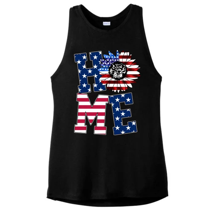 Home USA Sunflower Independence Day Celebration Ladies Tri-Blend Wicking Tank