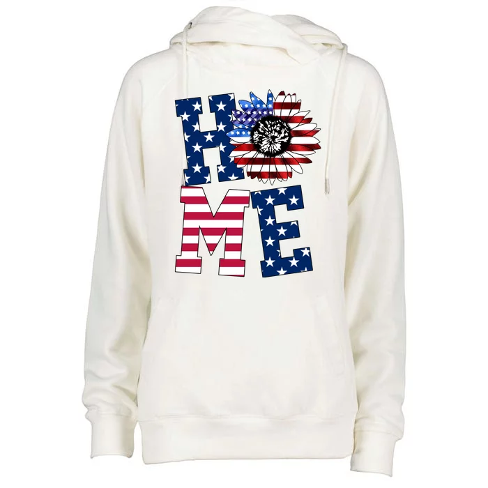 Home USA Sunflower Independence Day Celebration Womens Funnel Neck Pullover Hood