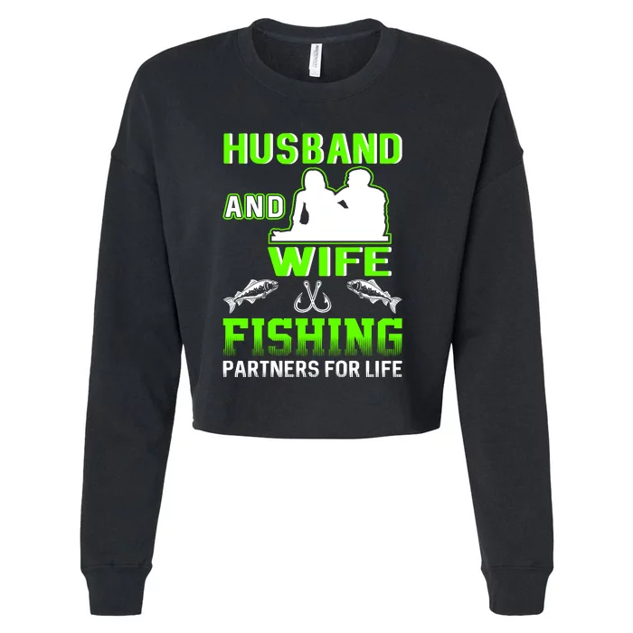 Husband and Wife Fishing Partners for Life Cropped Pullover Crew