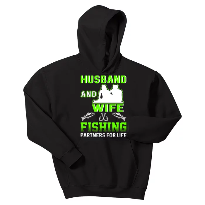 Husband and Wife Fishing Partners for Life Kids Hoodie