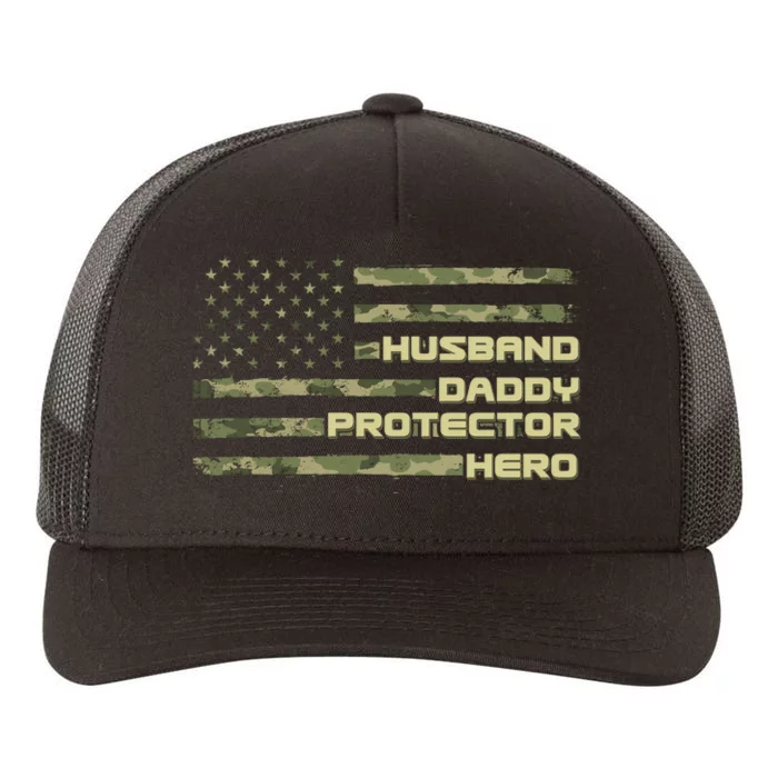 Husband Daddy Protection Hero US American Camo Flag Yupoong Adult 5-Panel Trucker Hat