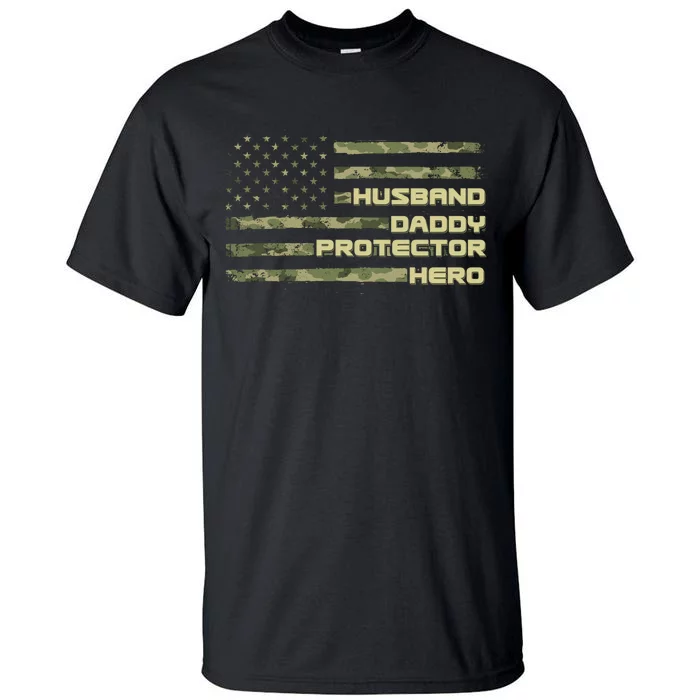 Husband Daddy Protection Hero US American Camo Flag Tall T-Shirt