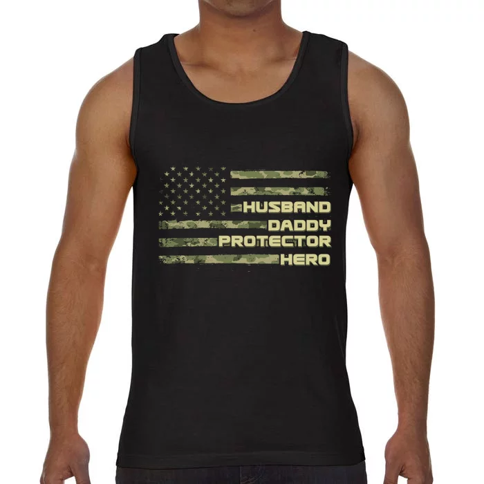 Husband Daddy Protection Hero US American Camo Flag Comfort Colors® Tank Top