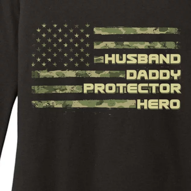 Husband Daddy Protection Hero US American Camo Flag Womens CVC Long Sleeve Shirt