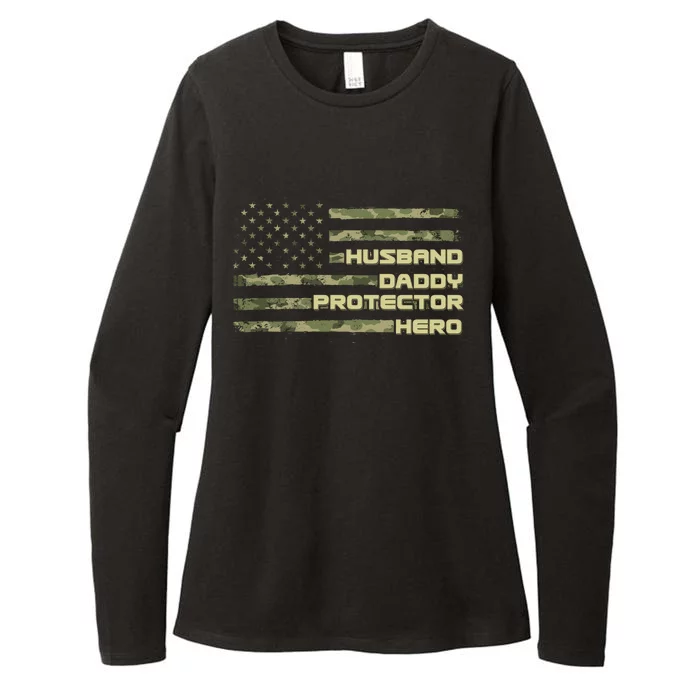 Husband Daddy Protection Hero US American Camo Flag Womens CVC Long Sleeve Shirt