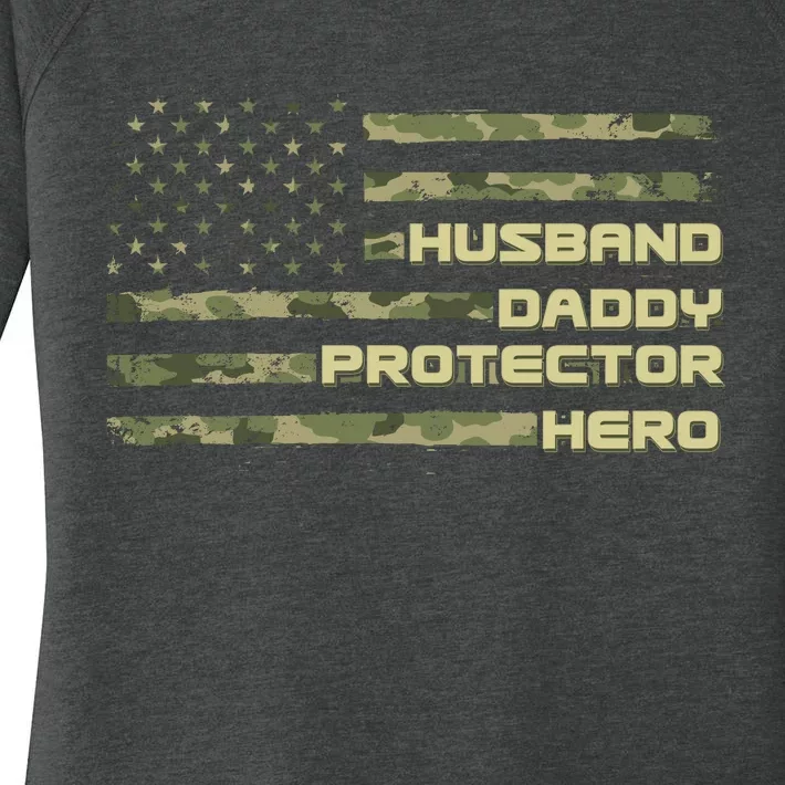 Husband Daddy Protection Hero US American Camo Flag Women's Perfect Tri Tunic Long Sleeve Shirt