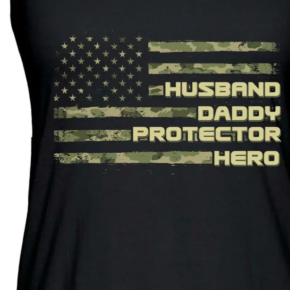 Husband Daddy Protection Hero US American Camo Flag Ladies Essential Flowy Tank