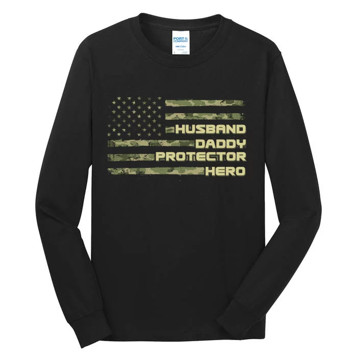 Husband Daddy Protection Hero US American Camo Flag Tall Long Sleeve T-Shirt