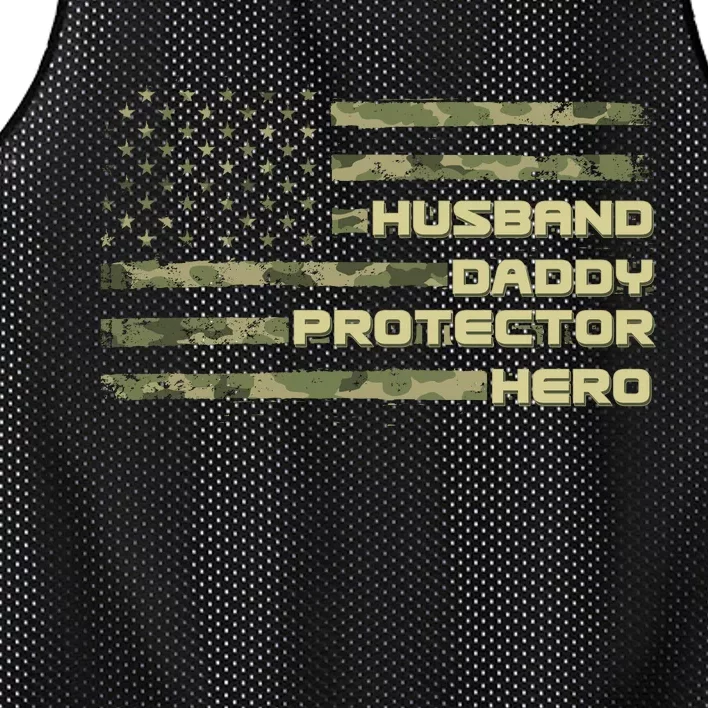 Husband Daddy Protection Hero US American Camo Flag Mesh Reversible Basketball Jersey Tank