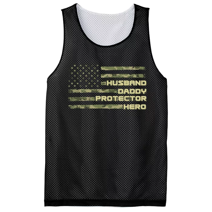 Husband Daddy Protection Hero US American Camo Flag Mesh Reversible Basketball Jersey Tank