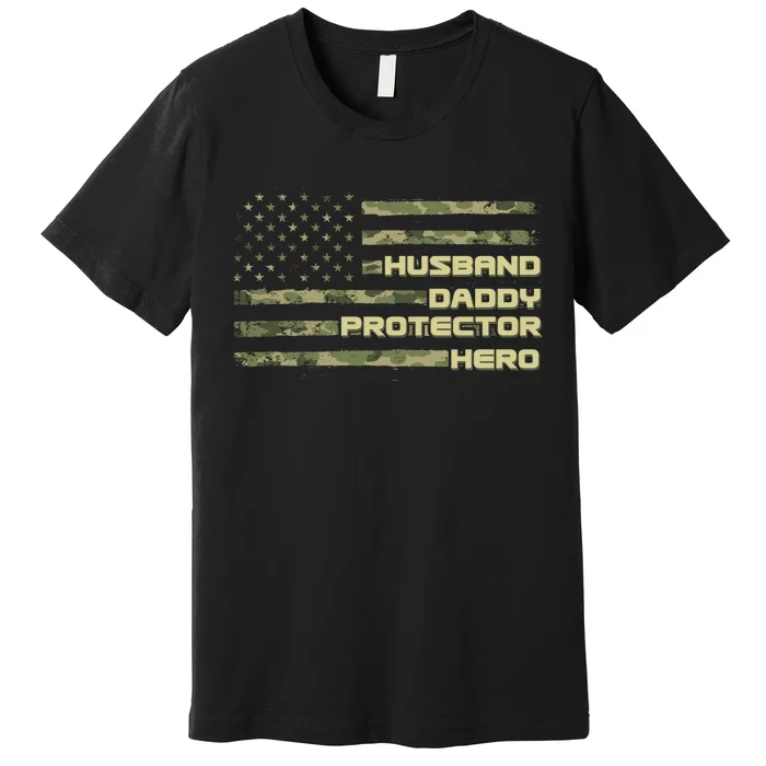 Husband Daddy Protection Hero US American Camo Flag Premium T-Shirt