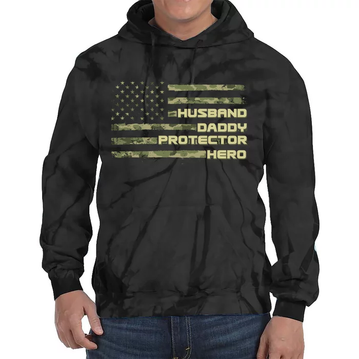 Husband Daddy Protection Hero US American Camo Flag Tie Dye Hoodie