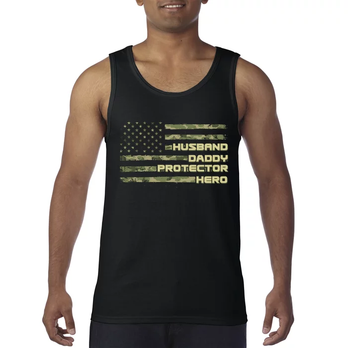 Husband Daddy Protection Hero US American Camo Flag Tank Top