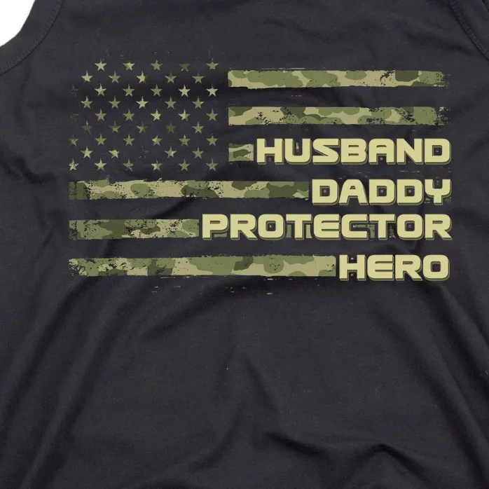 Husband Daddy Protection Hero US American Camo Flag Tank Top