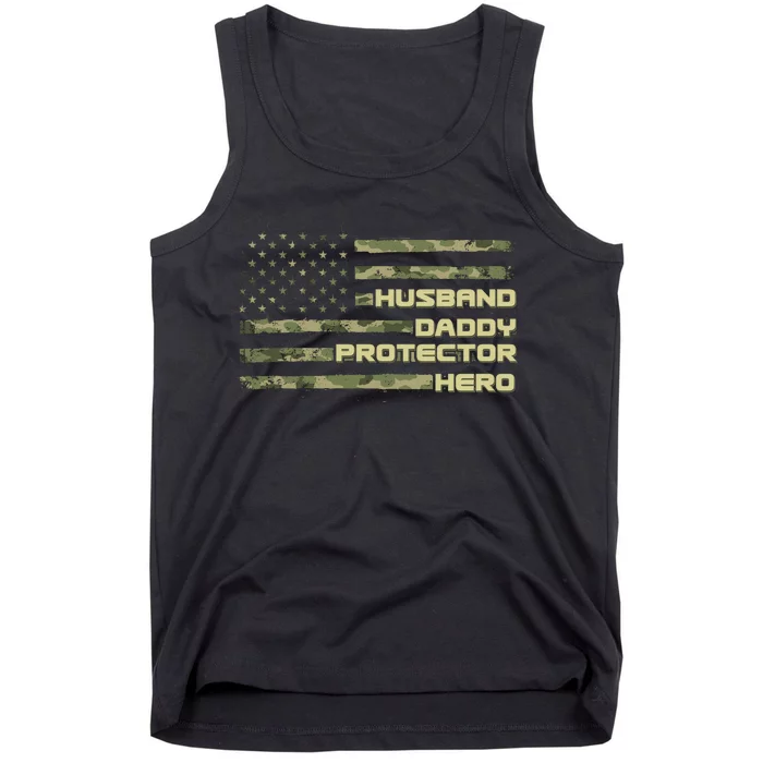 Husband Daddy Protection Hero US American Camo Flag Tank Top